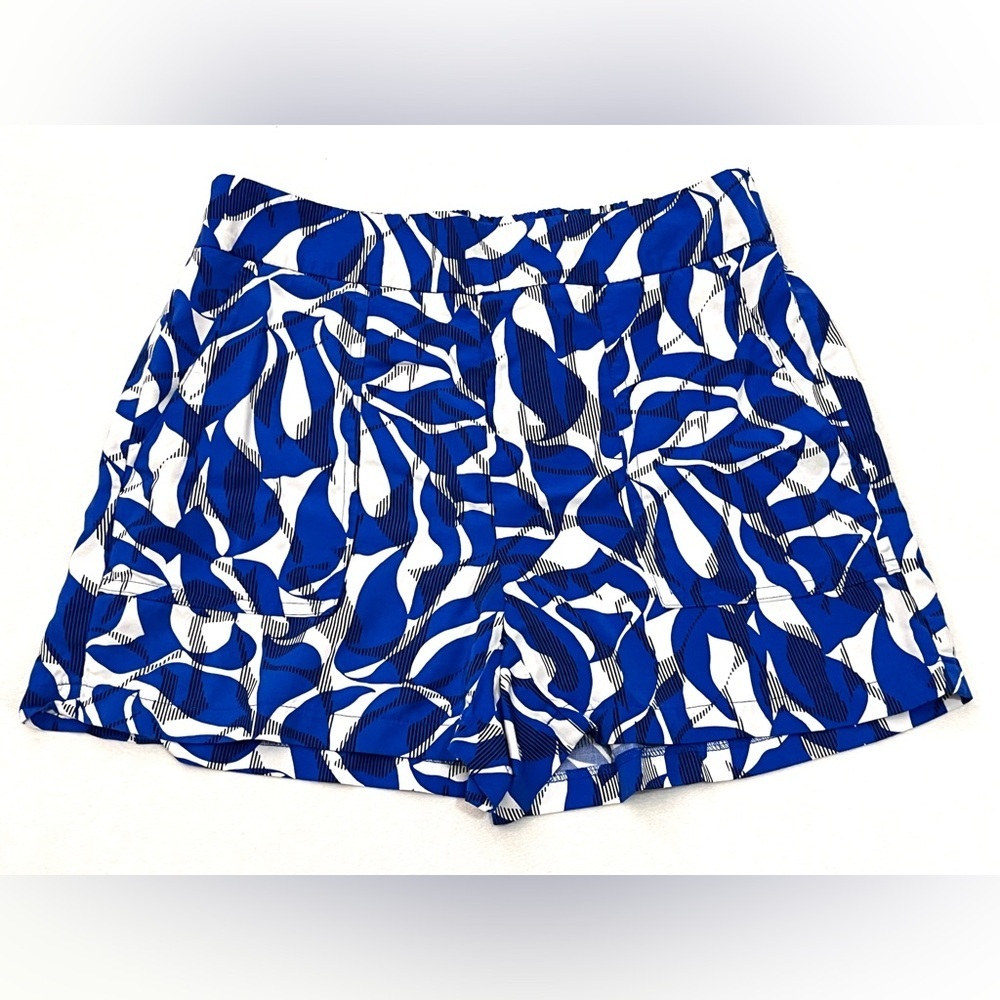 Nine West Women's Blue White Print Casual Elastic Waist Shorts with Pockets